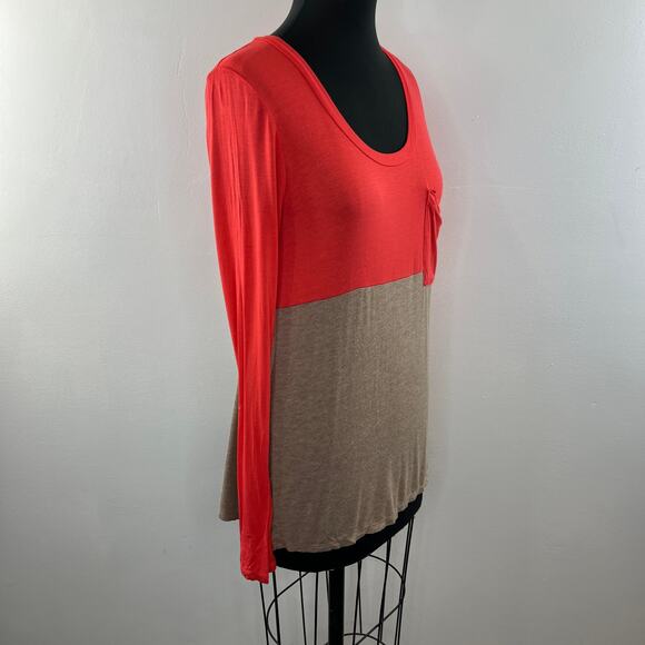 ANTHROPOLOGIE BORDEAUX Orange Brown Colorblock Long Sleeve Tee with Pocket S M ? - Picture 4 of 10